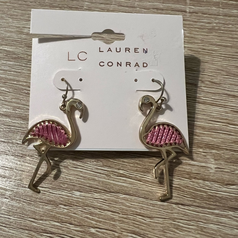 New Lauren Conrad pink Flamingo Gold Tone Earrings